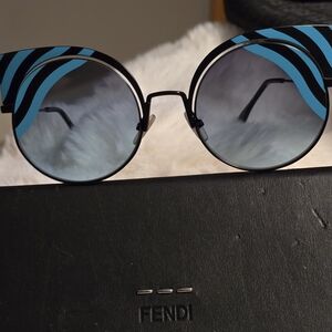 Fendi Blue and Black Striped Retro Cateye Womans Sunglasses